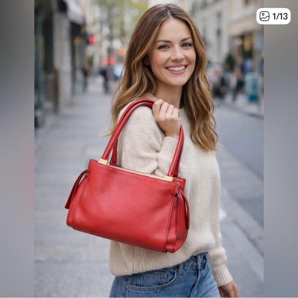 Chloe Dree Structured Red Leather Shoulder Bag for Women